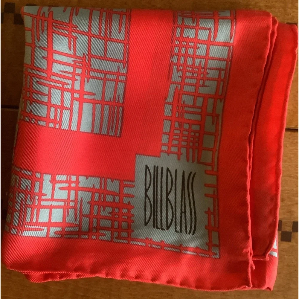 Bill Blass Vibrant Red and Gray Square Scarf